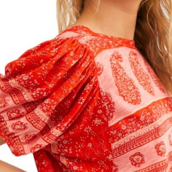 Free People Red Patterned Top - Picture 4 of 6